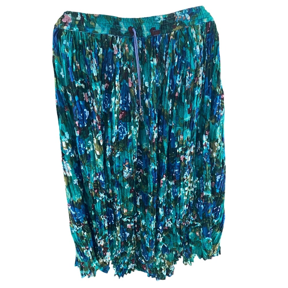 VINTAGE Short Circuit Floral Pleated Skirt Teal Blue Maxi Bohemian Hippie 18W